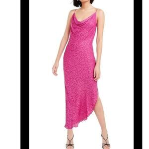 bar III Cowl Neck Satin Leopard Dress L